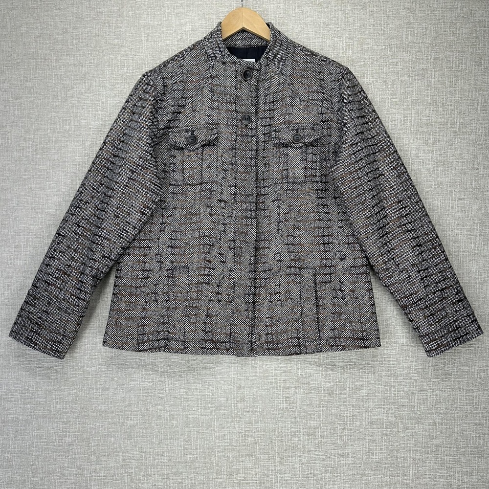 Chicos Jacket Womens Size 2 (L/12) Black Brown Textured Button Pockets Lined